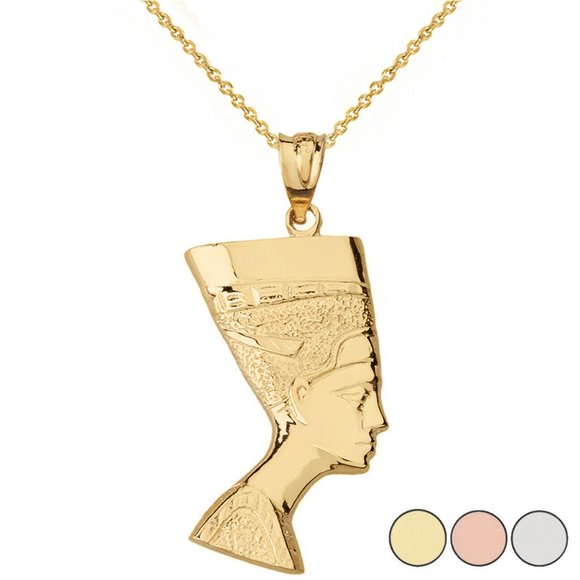 14k Solid Gold Egyptian Queen Nefertiti Necklace